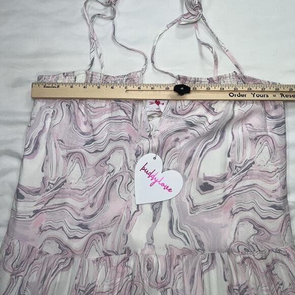 Buddy Love Reese Maxi Dress Size Large Pink Quartz Swirl Print Tie-Shoulder NWT - Picture 8 of 14
